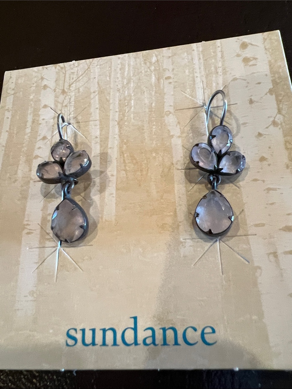 Sundance Silver-Tone Earrings with Pale Pink/ Lavender Teardrop & Petal Stones